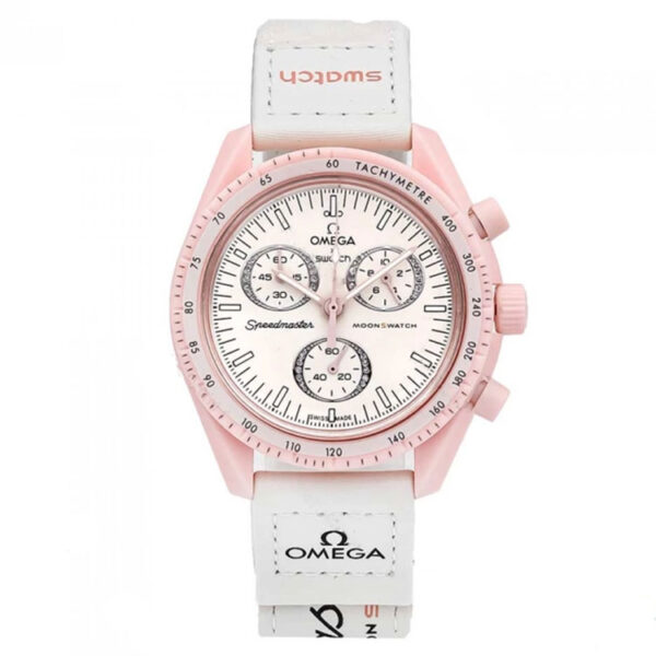 خرید ساعت امگا سواچ ونوس مردانه سفید صورتی Omega-Swatch